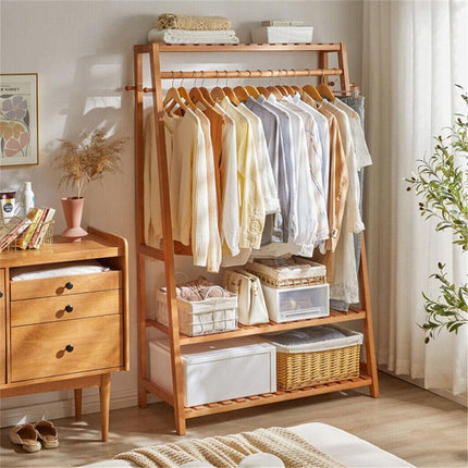 Bamboo Garment Rack Portable Laundry Storage Nature -.