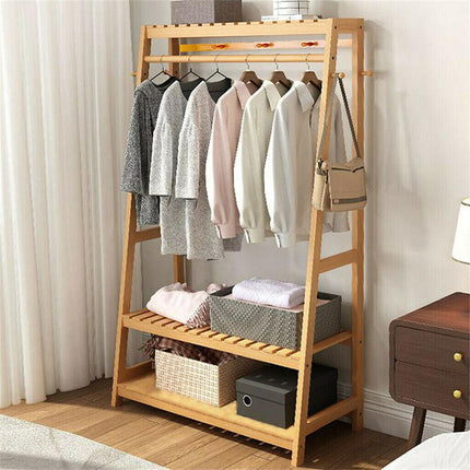 Bamboo Garment Rack Portable Laundry Storage Nature -.