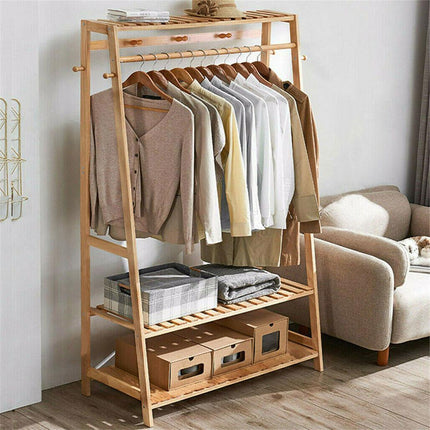 Bamboo Garment Rack Portable Laundry Storage Nature -.