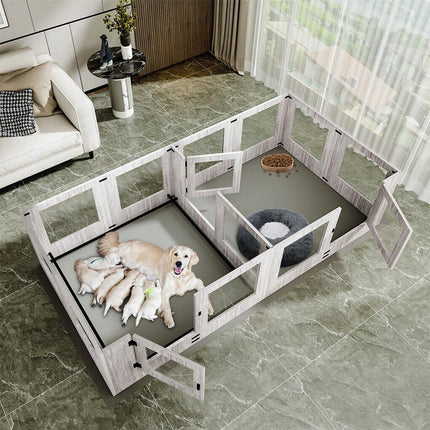 Dog Whelping Box 14 Panels Heavy Duty Puppy Pen with Pad.