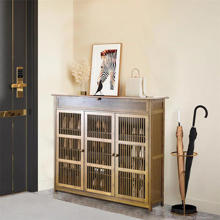 XXL 4-Tier Bamboo Shoe Rack Cabinet with Doors, Drawers.