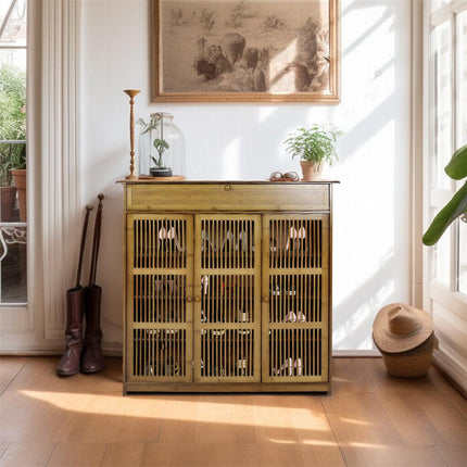 XXL 4-Tier Bamboo Shoe Rack Cabinet with Doors, Drawers.