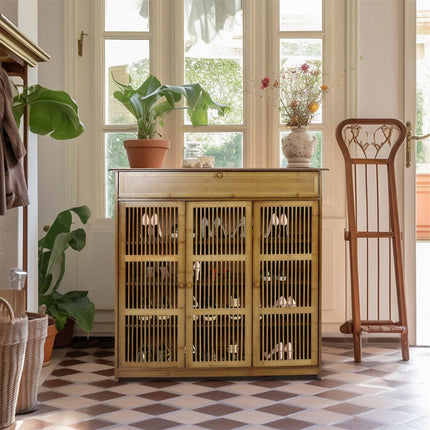 XXL 4-Tier Bamboo Shoe Rack Cabinet with Doors, Drawers.