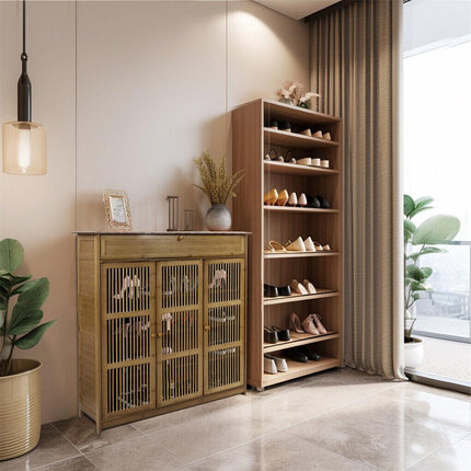 XXL 4-Tier Bamboo Shoe Rack Cabinet with Doors, Drawers.