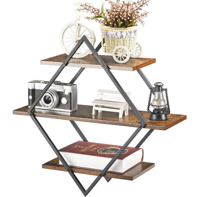 3 Tier Diamond Metal Floating Shelves Wall Mounted Display.