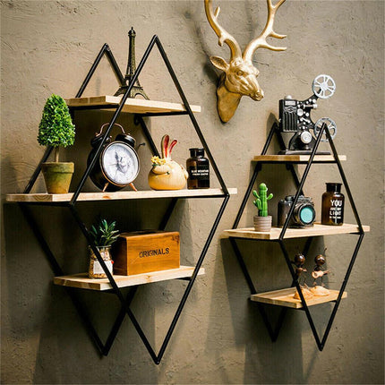 3 Tier Diamond Metal Floating Shelves Wall Mounted Display.
