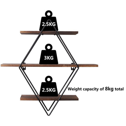 3 Tier Diamond Metal Floating Shelves Wall Mounted Display.