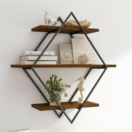 3-Tier Rustic Floating Wall Shelves Wood Display Books.