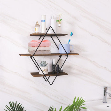 3-Tier Rustic Floating Wall Shelves Wood Display Books.