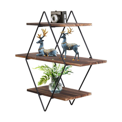 3-Tier Rustic Floating Wall Shelves Wood Display Books.