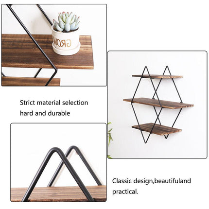 3-Tier Rustic Floating Wall Shelves Wood Display Books.