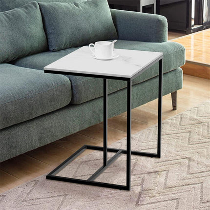 C Shape Sofa Side End Table Sintered Stone Black White.