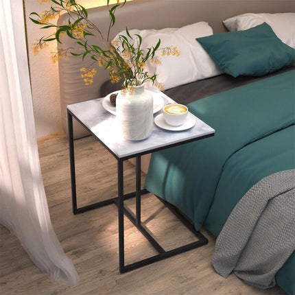 C Shape Sofa Side End Table Sintered Stone Black White.