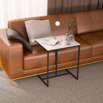 C Shape Sofa Side End Table Sintered Stone Black White.