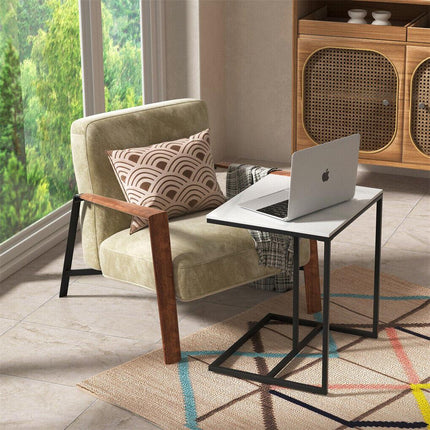 C Shape Sofa Side End Table Sintered Stone Black White.
