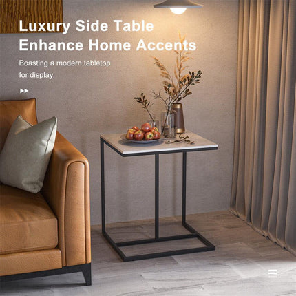 C Shape Sofa Side End Table Sintered Stone Black White.