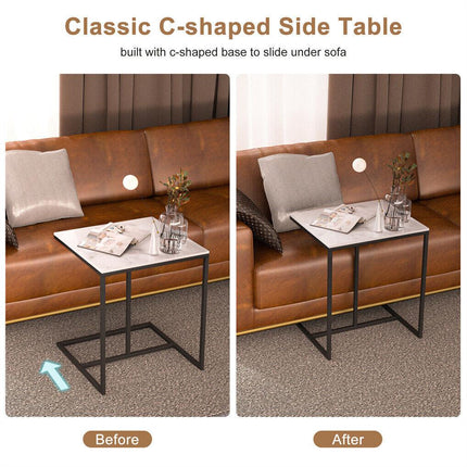 C Shape Sofa Side End Table Sintered Stone Black White.