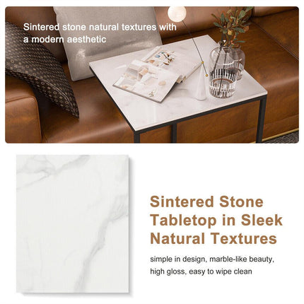 C Shape Sofa Side End Table Sintered Stone Black White.
