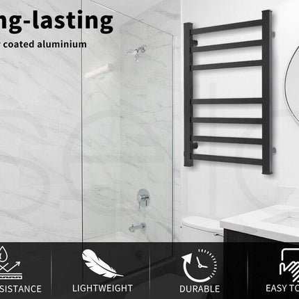 Aluminium Heated Towel Rail 7-Bar Electric Warmer Black.