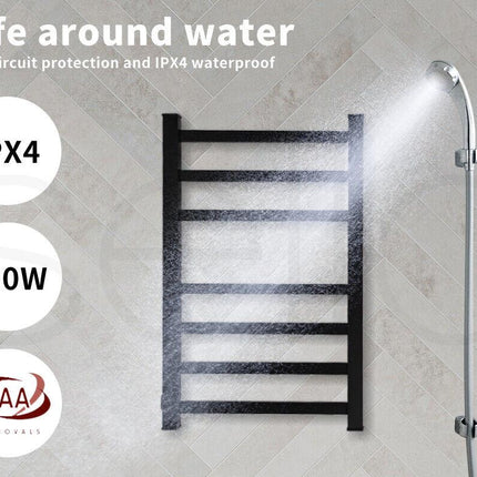Aluminium Heated Towel Rail 7-Bar Electric Warmer Black.
