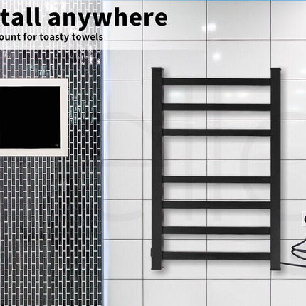Aluminium Heated Towel Rail 7-Bar Electric Warmer Black.