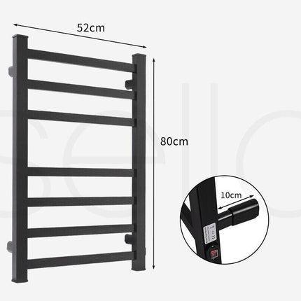 Aluminium Heated Towel Rail 7-Bar Electric Warmer Black.