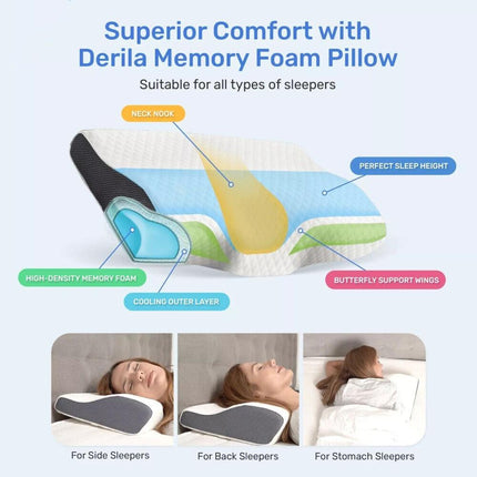 Cervical Memory Foam Pillow Butterfly Shape Standard Anti Snore.