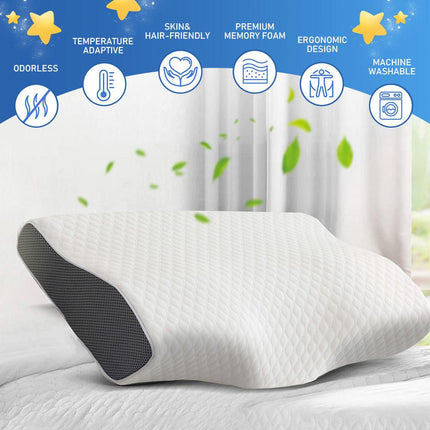 Cervical Memory Foam Pillow Butterfly Shape Standard Anti Snore.