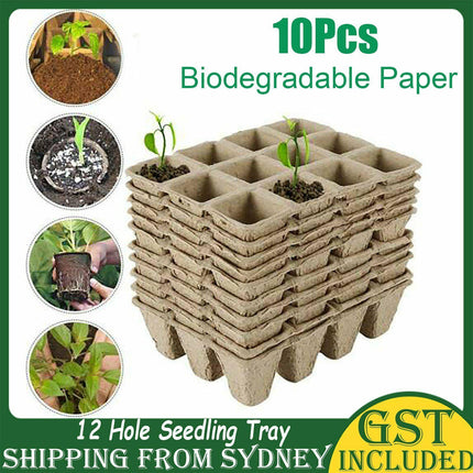 10pcs Biodegradable Seedling Trays 12-Hole Garden Starter.