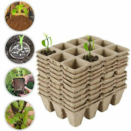 10pcs Biodegradable Seedling Trays 12-Hole Garden Starter.