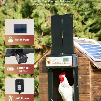 Automatic Chicken Coop Door Solar/Battery/AC 6W Aluminum Copper.