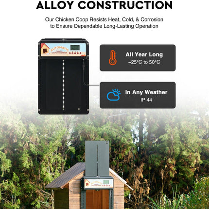 Automatic Chicken Coop Door Solar/Battery/AC 6W Aluminum Copper.