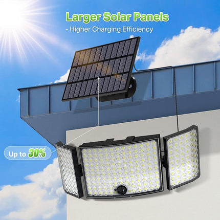234 LED Solar Motion Sensor Light 5500K Cool Black Outdoor Security Flood Lamp.