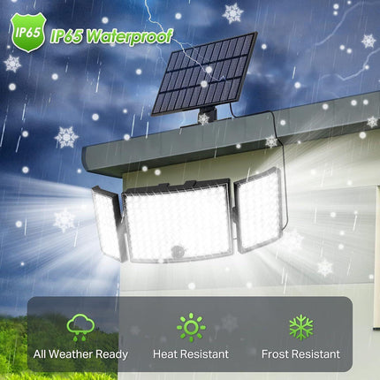 234 LED Solar Motion Sensor Light 5500K Cool Black Outdoor Security Flood Lamp.
