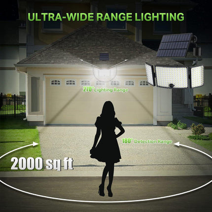234 LED Solar Motion Sensor Light 5500K Cool Black Outdoor Security Flood Lamp.