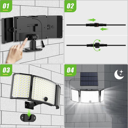 234 LED Solar Motion Sensor Light 5500K Cool Black Outdoor Security Flood Lamp.