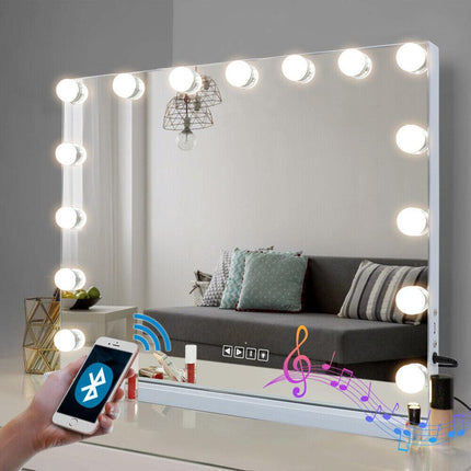 Hollywood LED Vanity Mirror Bluetooth Rectangle White Silver.
