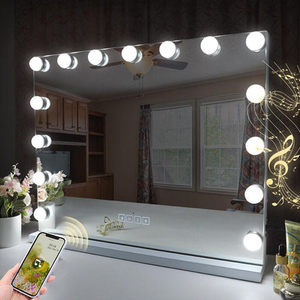 Hollywood LED Vanity Mirror Bluetooth Rectangle White Silver.