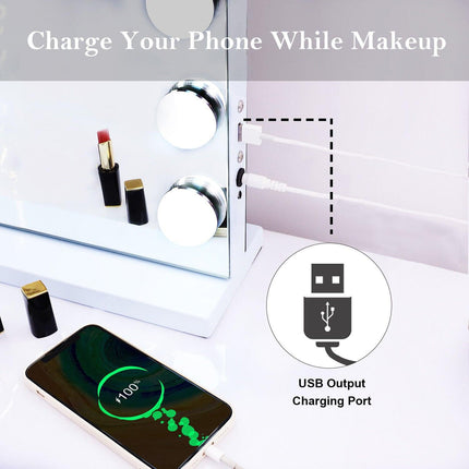 Hollywood LED Vanity Mirror Bluetooth Rectangle White Silver.