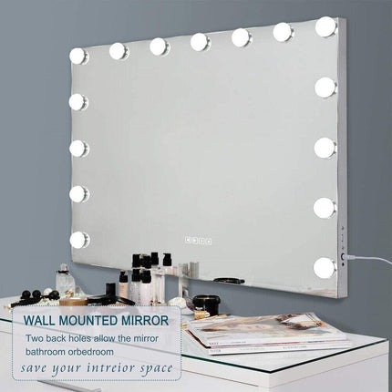 Hollywood LED Vanity Mirror Bluetooth Rectangle White Silver.