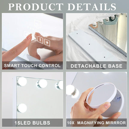 Hollywood LED Vanity Mirror Bluetooth Rectangle White Silver.