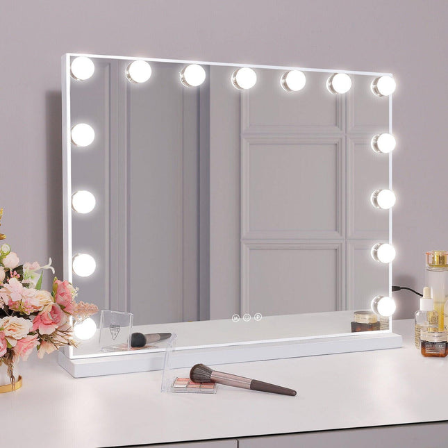 Hollywood LED Vanity Mirror Rectangle White Silver Wall Mirror.