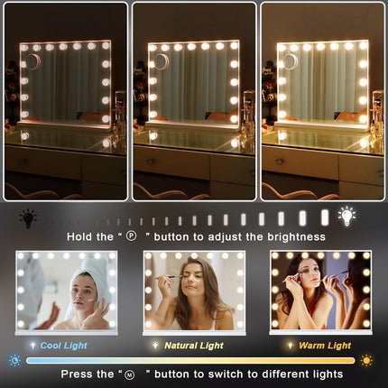 Hollywood LED Vanity Mirror Rectangle White Silver Wall Mirror.