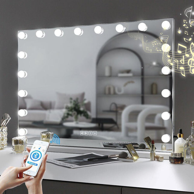 White Bluetooth Hollywood Mirror Rectangle Vanity Wall Light.