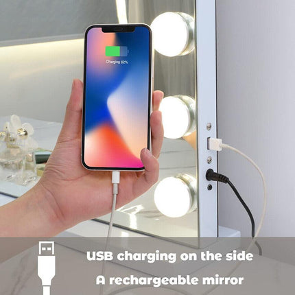 White Bluetooth Hollywood Mirror Rectangle Vanity Wall Light.