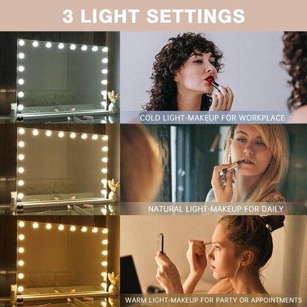 White Bluetooth Hollywood Mirror Rectangle Vanity Wall Light.