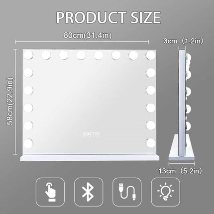 White Bluetooth Hollywood Mirror Rectangle Vanity Wall Light.