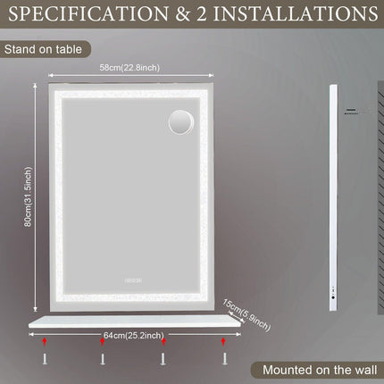 Crystal Vanity Mirror 80CM LED Bluetooth Magnifying.