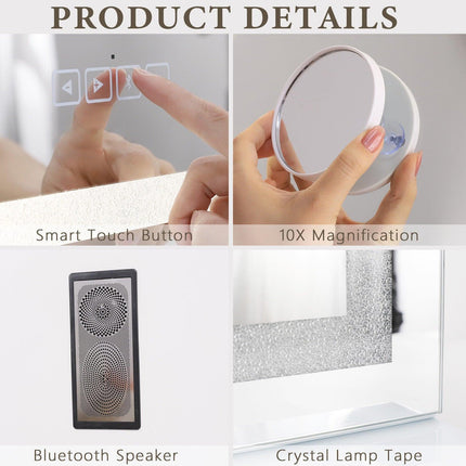 Crystal Vanity Mirror 80CM LED Bluetooth Magnifying.