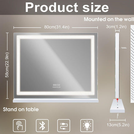 LED Makeup Mirror Bluetooth Touch Sensor Hollywood Vanity.